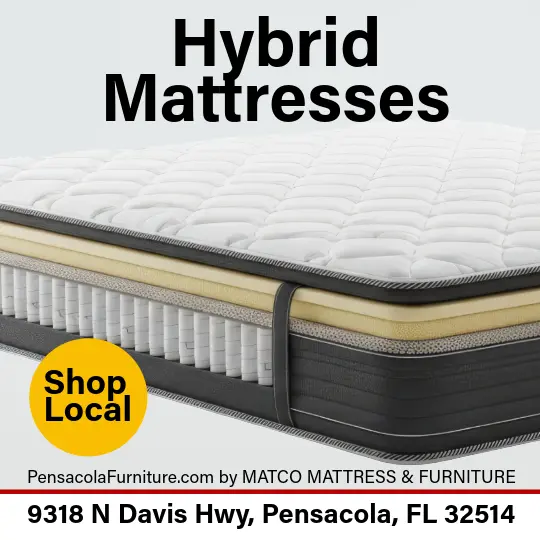 Premium hybrid mattresses combining coil support and memory foam comfort at Matco Mattress & Furniture in Pensacola, FL