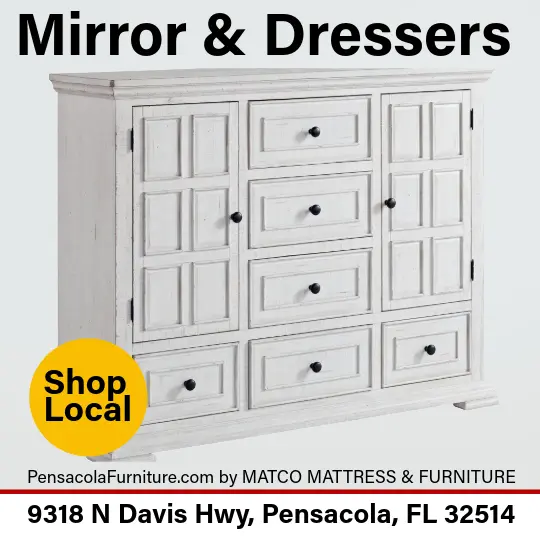 Elegant mirror and dresser sets for sale at Matco Mattress & Furniture in Pensacola, FL